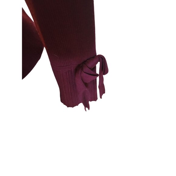 7th avenue Off-Shoulder Ribbed Knit Burgundy Sweater Tie-Cuff Long Sleeves sexy - Picture 2 of 9